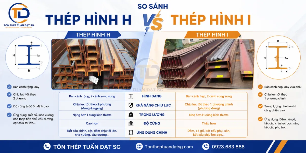 Thép hình h và hình i khác nhau thế nào