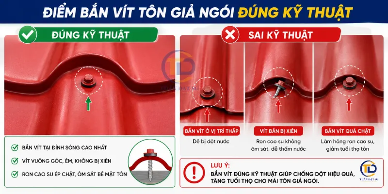thi công tôn giả ngói đúng kỹ thuật bắn vít