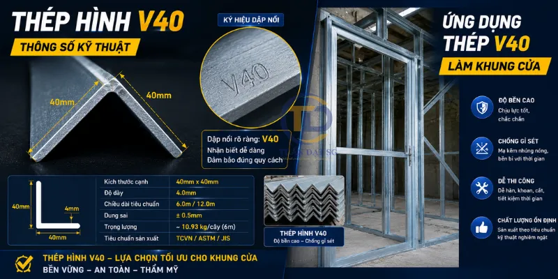 Thông số kỹ thuật thép hình V40