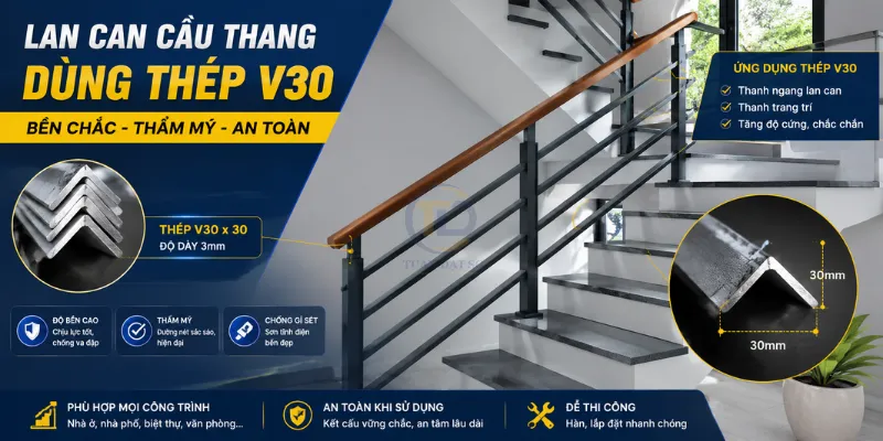 ứng dụng thép hình V30 làm lan can