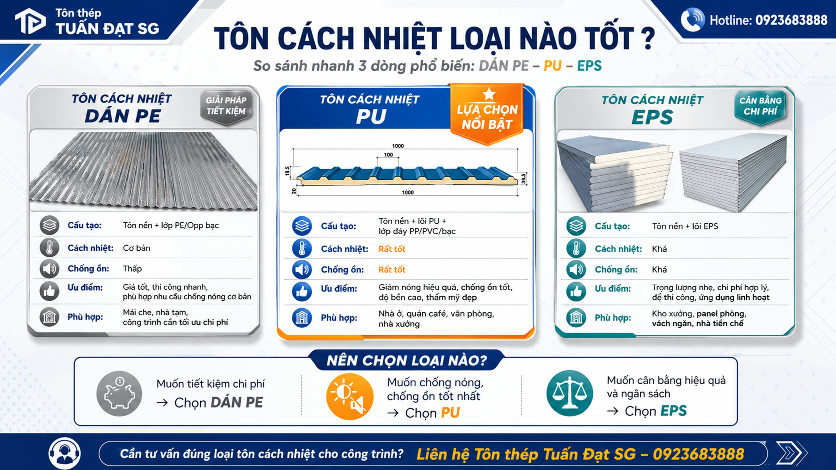 Tôn cách nhiệt loại nào tốt ? PU , PE hay EPS